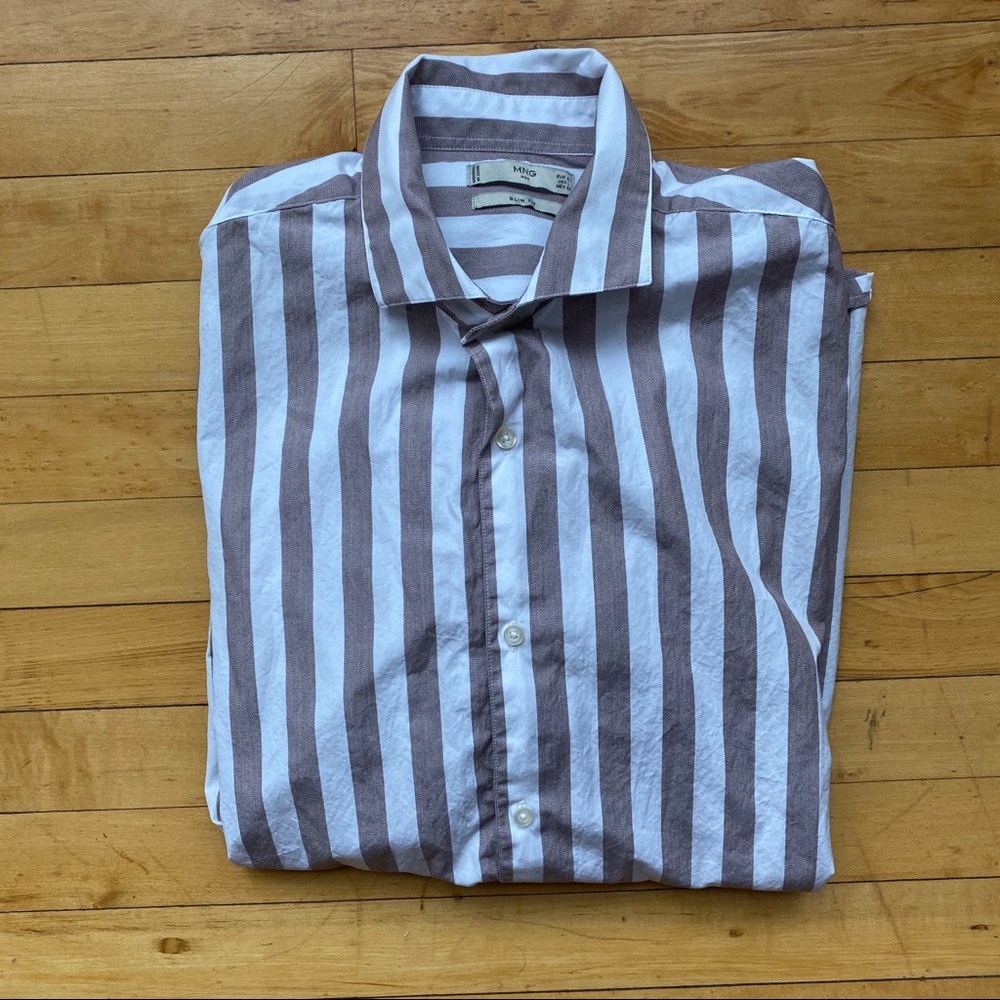 Mango Man wide stripe dress shirt in taupe